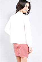Load image into Gallery viewer, Girl we are lovin&#39; this blouse top, featuring a white soft material, with a tie up riffle collar. Team this with matching satin trousers and killer heels for that last minute night out outfit. 
