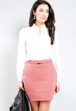 Load image into Gallery viewer, Girl we are lovin&#39; this blouse top, featuring a white soft material, with a tie up riffle collar. Team this with matching satin trousers and killer heels for that last minute night out outfit. 
