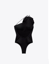 Load image into Gallery viewer, We&#39;re bringing you our new Zara collection this cute floral asymmetric bodysuit! Perfect for building your favorite looks all year round. This bodysuit comes in a luxurious s fabric has asymmetrical strap&#39;s features beautiful flower on the front plunging square neckline, sexy cut out back and snap seat closure, and soft breathable fabric that is easy to wash. 
