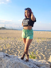 Load image into Gallery viewer, This is a must in your wardrobe! Our Black No Sugar No Cream Crop Top has plenty of attitude and is a statement piece. Has a crew neck, short sleeves, loose fitting and soft fabric. Style it with your favorite jeans and high heels for an elevated casual look.
