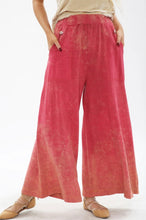 Load image into Gallery viewer, Bring back the 70&#39;s with these trendy acid wash French terry wide-leg pants that feature beautiful crystal-embedded buttons. Elastic waistband, Pair with a bodysuit, pumps, or favorite flats and a handbag for the perfect day look.
