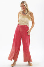 Load image into Gallery viewer, Bring back the 70&#39;s with these trendy acid wash French terry wide-leg pants that feature beautiful crystal-embedded buttons. Elastic waistband, Pair with a bodysuit, pumps, or favorite flats and a handbag for the perfect day look.
