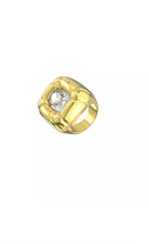 Load image into Gallery viewer, Inspired by sculpture from the Pop Art movement, this cocktail ring is playfully and unexpectedly soft in shape. A single precision cut Champane crystal is cushioned in a glossy molded setting and finished with a tonal band and brass inlay. For a striking statement wear yours alone. 
