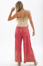 Load image into Gallery viewer, Bring back the 70&#39;s with these trendy acid wash French terry wide-leg pants that feature beautiful crystal-embedded buttons. Elastic waistband, Pair with a bodysuit, pumps, or favorite flats and a handbag for the perfect day look.
