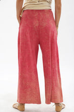 Load image into Gallery viewer, Bring back the 70&#39;s with these trendy acid wash French terry wide-leg pants that feature beautiful crystal-embedded buttons. Elastic waistband, Pair with a bodysuit, pumps, or favorite flats and a handbag for the perfect day look.
