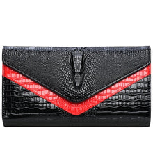 Load image into Gallery viewer, Accessorize your outfit of the day with a pop of color! This super cute clutch purse comes in a envelope shape featuring a faux alligator material, hasp and a removable crossbody strap.

