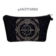 Load image into Gallery viewer, Sagittarius. Whether you’re an imaginative Pisces, a passionate Cancer, or a practical Taurus, the pretty makeup bag Each captures the essence of a zodiac sign with beautiful artwork. The luxe fabric resists dirt, stains, shrinking, and stretching. Perfect for toiletries and makeup. 
