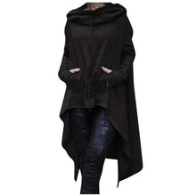 Load image into Gallery viewer, The Lightweight Poncho Hoodie is great for layering. Featuring a soft cotton hooded cardigan, asymmetrical design and drawstring hood. This cute poncho is perfect for travel or extra chilly days when you need an additional layer. It’s a great season transition staple piece in your wardrobe.
