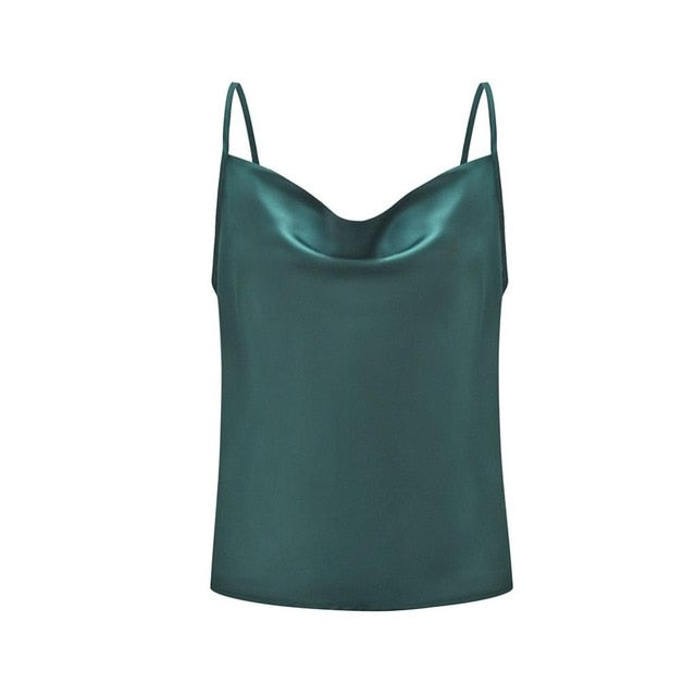 Sexy Classy But Sassy Camisole Top - Green  An elevated silk cami that makes a classy and romantic statement. This top is the perfect addition to your wardrobe babe! Featuring a cowl neckline what's not to love?! Style this sexy camisole top with your favorite denim jeans  or shorts, transparent mule and handbag for a casual but effortlessly stylish look.