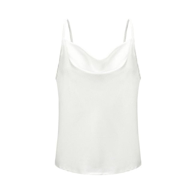 Sexy Classy But Sassy Camisole Top - White  An elevated silk cami that makes a classy and romantic statement. This top is the perfect addition to your wardrobe babe! Featuring a cowl neckline what's not to love?! Style this sexy camisole top with your favorite denim jeans  or shorts, transparent mule and handbag for a casual but effortlessly stylish look.