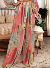 Load image into Gallery viewer, Your next vacation outfit is calling! Summertime doesn&#39;t get any prettier than this tropical print pant set! Featuring a fully-lined wide leg pant with a high rise fit, zip closure and matching crop top with back zip closure; we&#39;re obsessed! Style with a high heel and stylish handbag for a complete look. 
